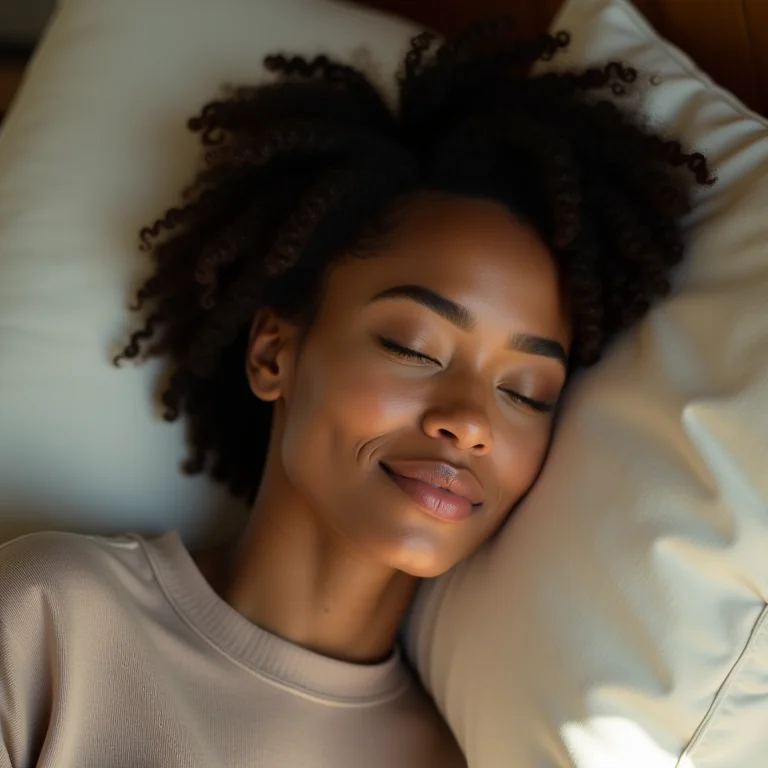 Mulher relaxada deitada em travesseiros.