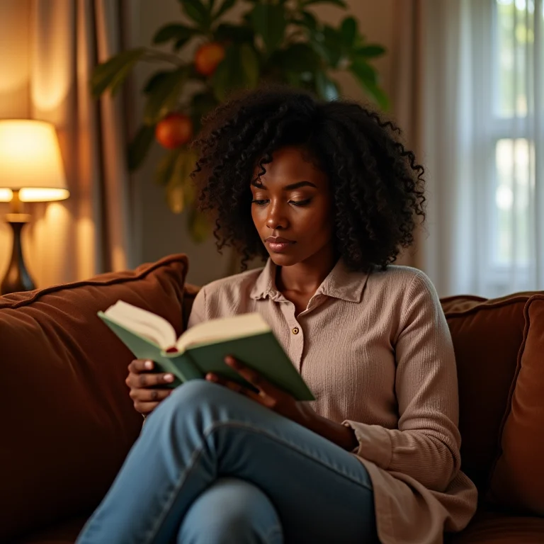 Mulher relaxando em sofá de canto confortável