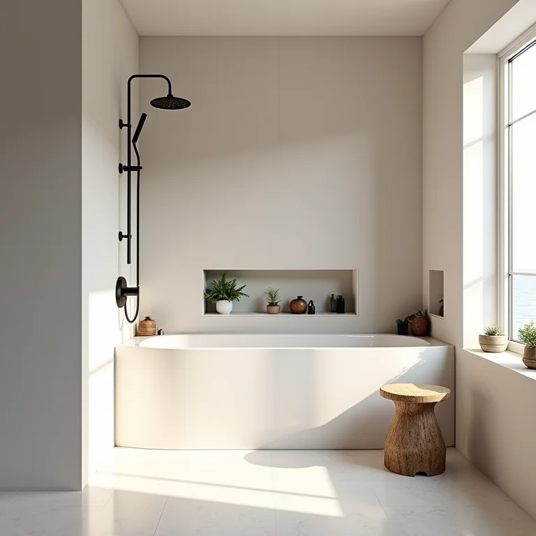 Nicho embutido com design elegante em um banheiro moderno