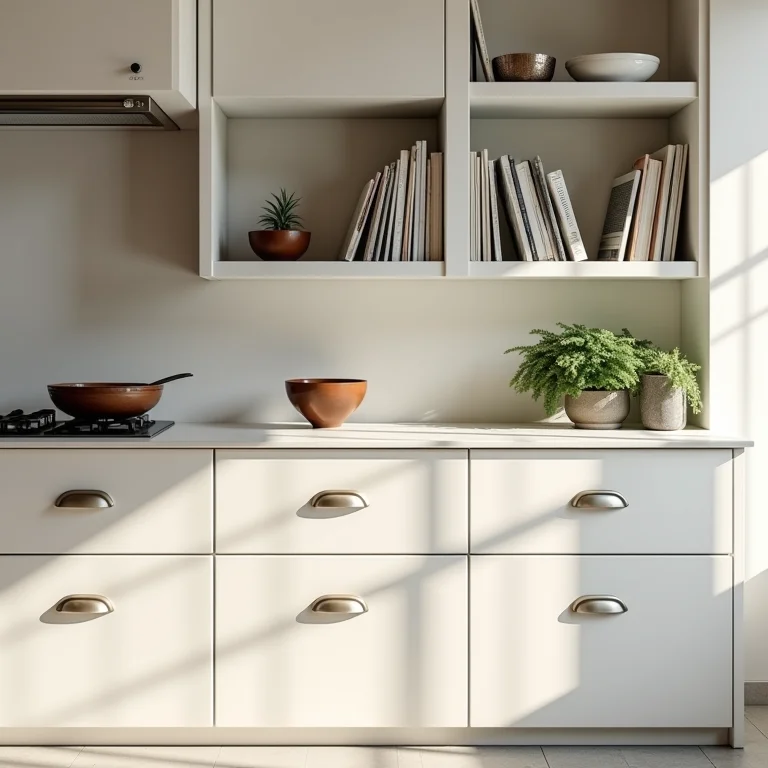 Nichos abertos integrados à bancada da cozinha