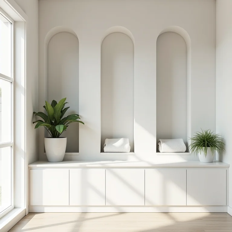 Nichos e prateleiras para organização vertical em banheiro pequeno