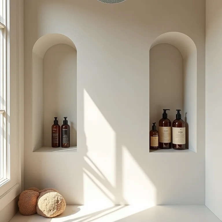 Nichos embutidos organizados em área de banho