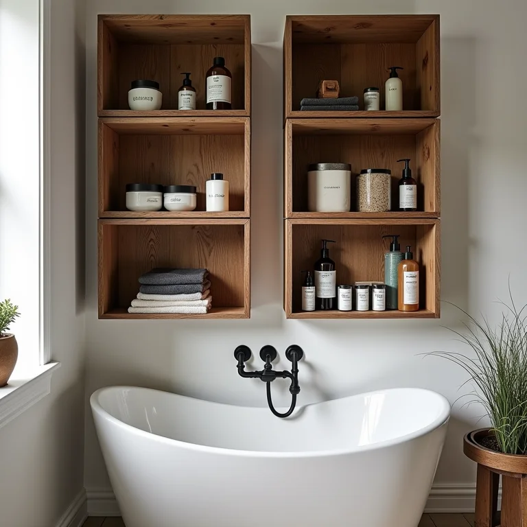 Nichos feitos com caixas de madeira para um toque rústico