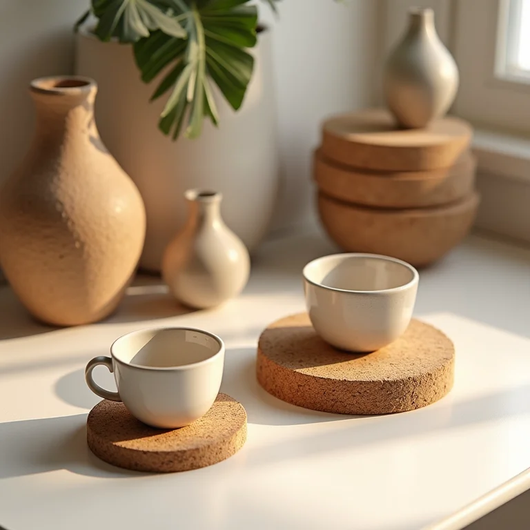 Objetos decorativos de cortiça em uma composição criativa