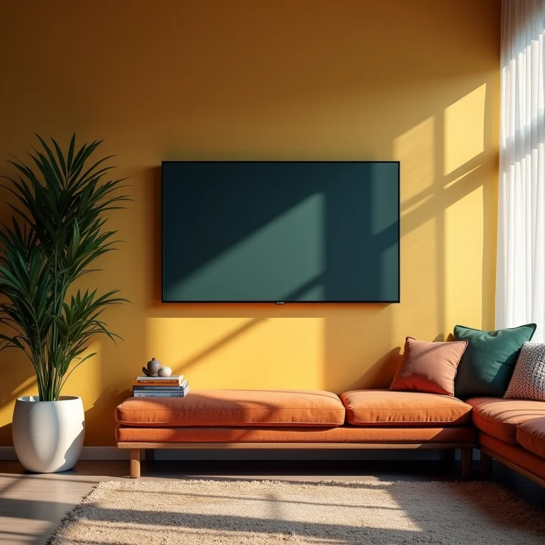 Painel de TV com estilo desconectado do restante da decoração da sala.