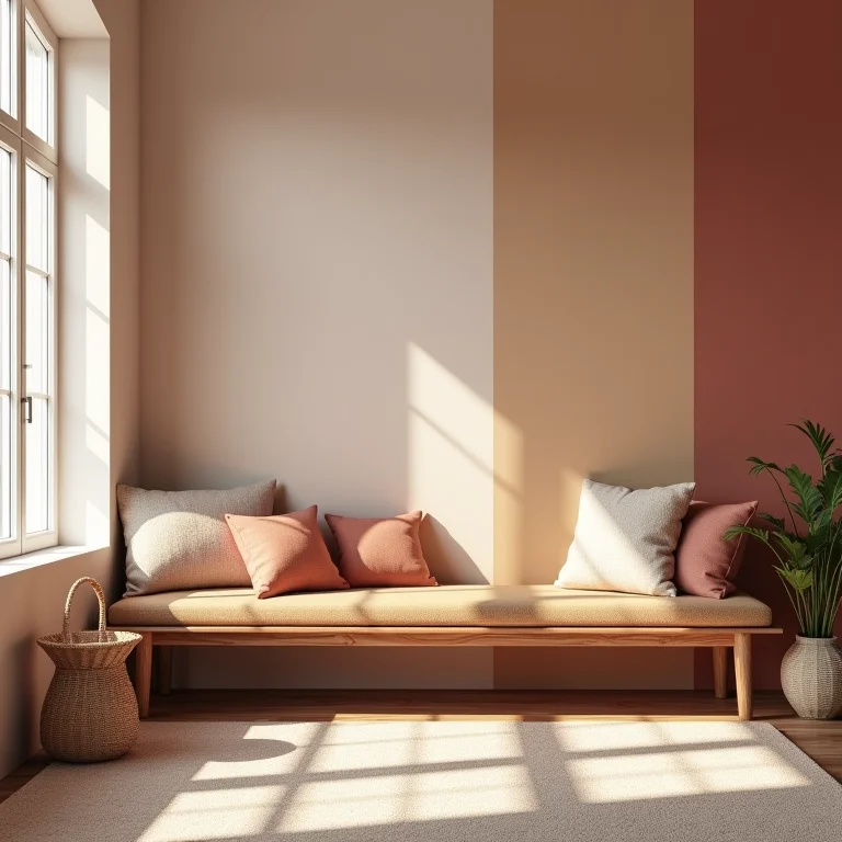 Paleta de cores e texturas para sala de jantar com banco