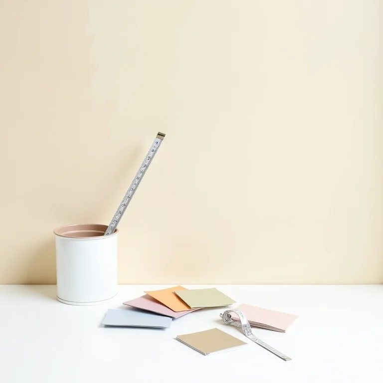 Paleta de cores e trena para planejamento de meia parede pintada