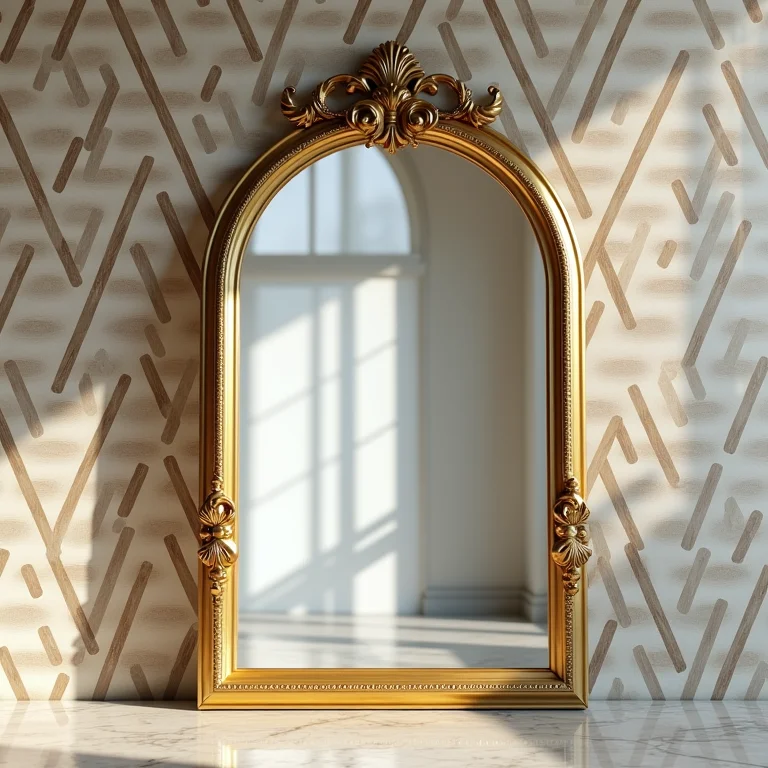 Papel de parede geométrico e espelho Art Déco