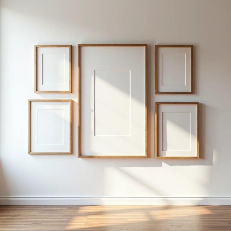 Parede de galeria com espaçamento e alturas irregulares.