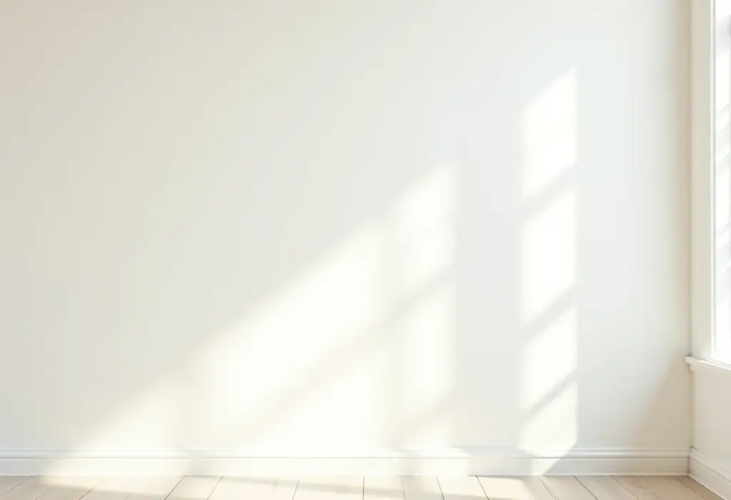 Tinta brilhante: o segredo para paredes impecáveis e modernas Parede de sala de estar recém pintada com tinta branca brilhante