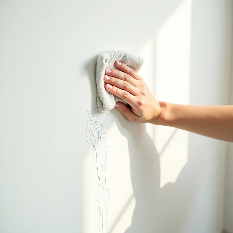 Parede pintada com tinta lavável sendo limpa com um pano úmido.