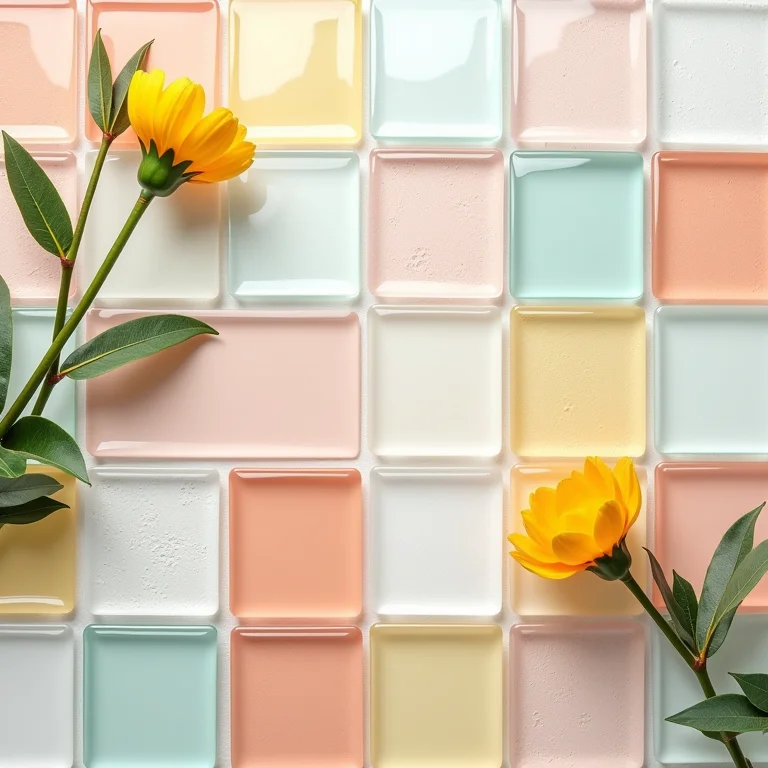 Pastilhas de vidro para cozinha em composição flat lay