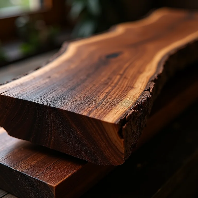 Peça de madeira de lei escura com belos veios.