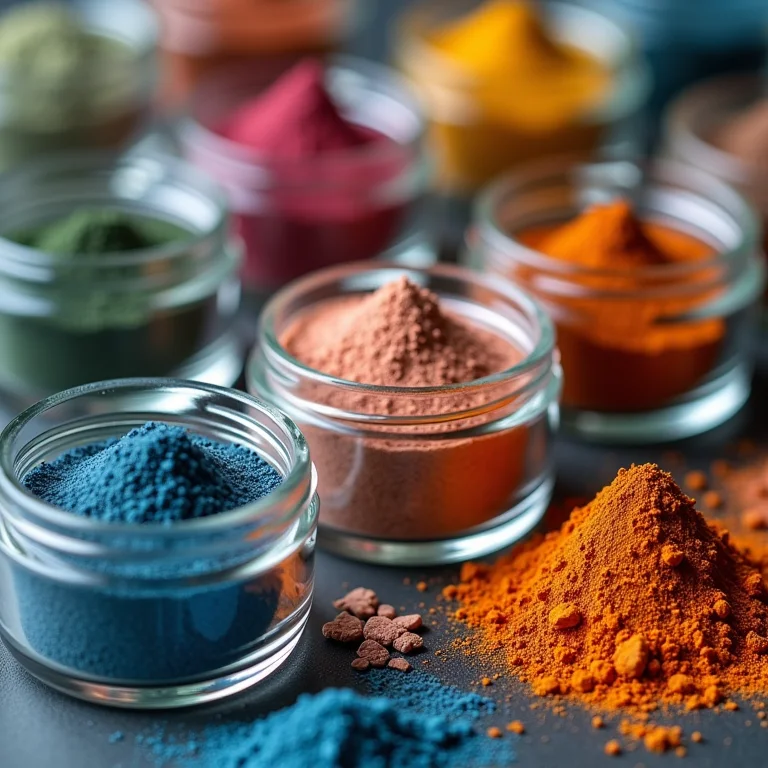 Pigmentos minerais em potes de vidro