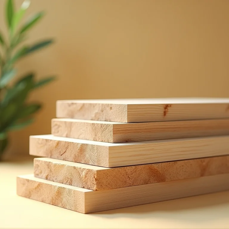 Pilhas de madeira clara de reflorestamento.