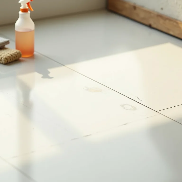 Piso vinílico com pequenos arranhões e produto de limpeza