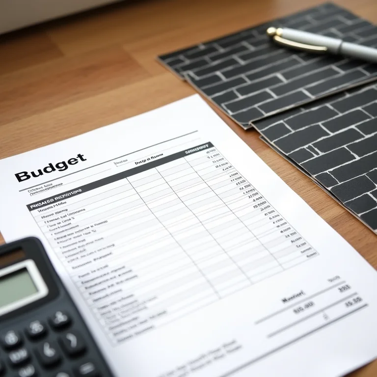 Planilha de orçamento com amostras de azulejo de metrô preto