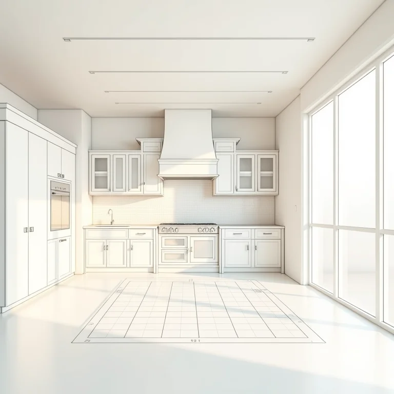 Planta baixa de cozinha com áreas de atividades destacadas