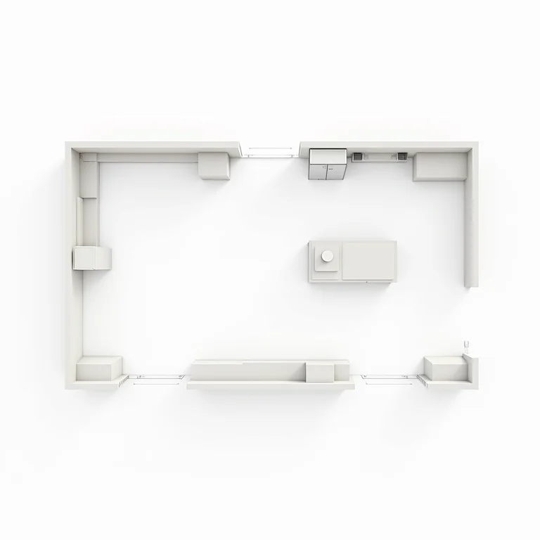 Planta baixa de cozinha planejada com ilha.
