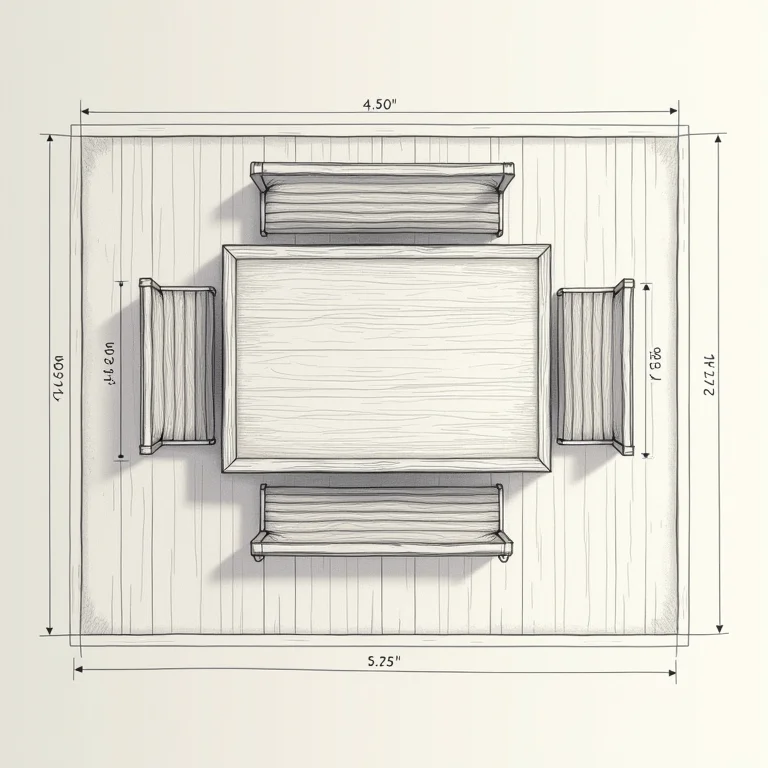 Planta baixa de sala de jantar com dimensões de mesa e banco
