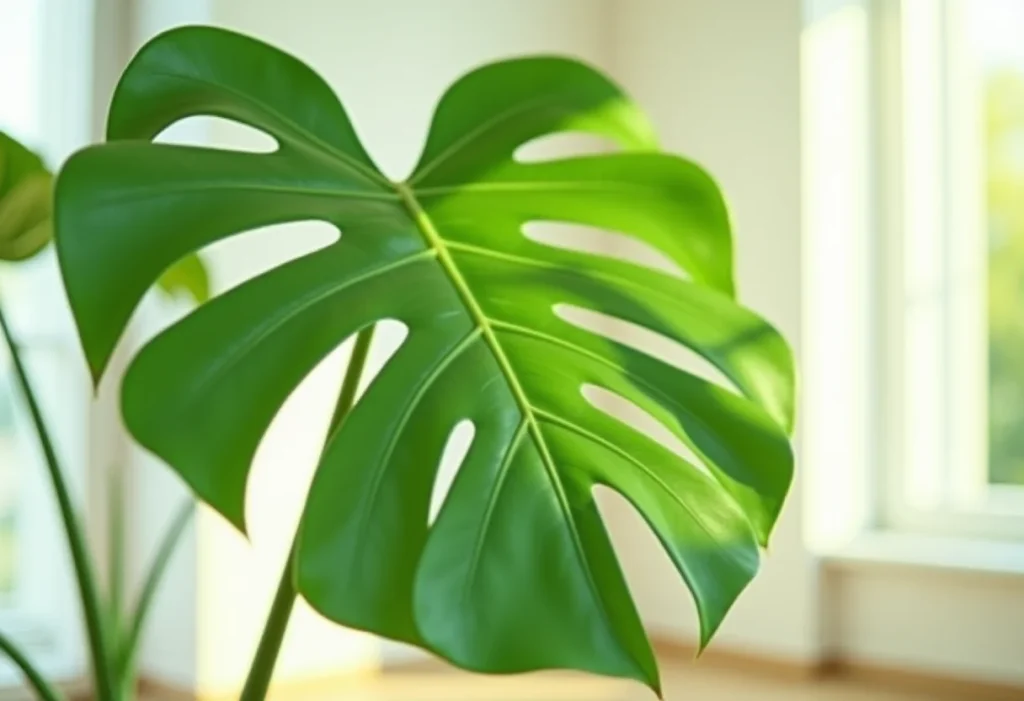 Planta Costela de Adão exuberante em sala de estar minimalista