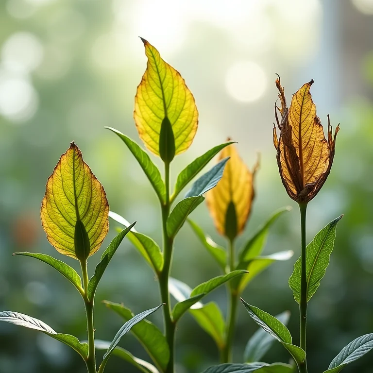 Plantas com sinais de excesso e falta de umidade.