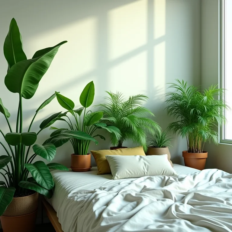 Plantas para ambientes com pouca luz em quarto de casal.