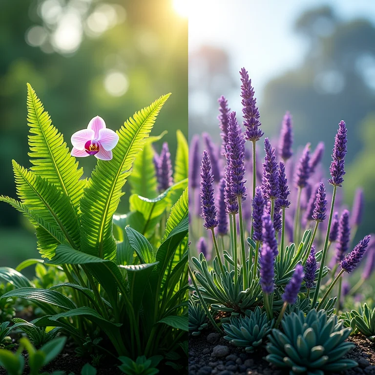 Plantas tropicais e temperadas lado a lado.