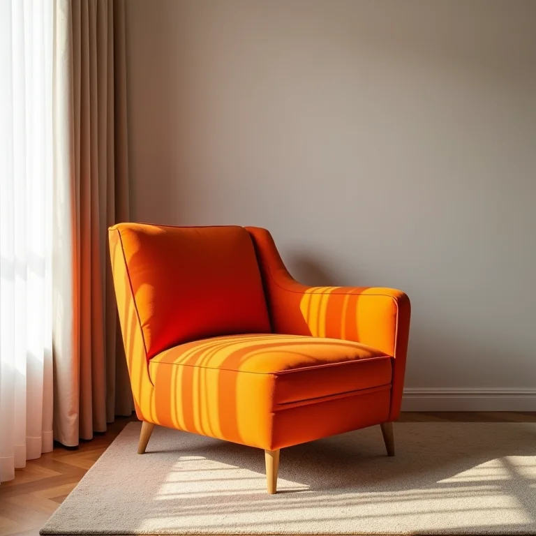 Poltrona laranja vibrante em sala de estar neutra