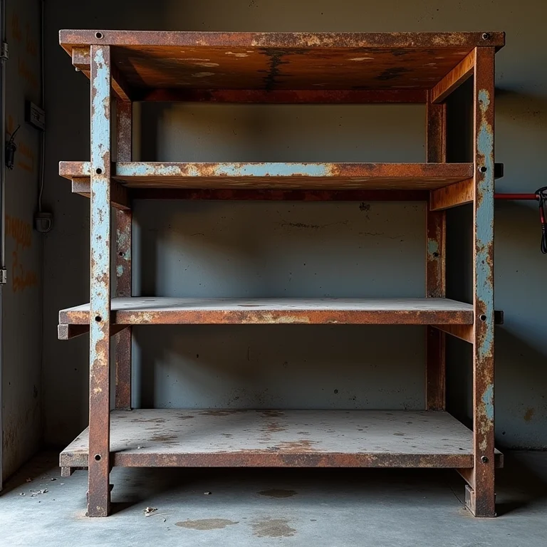 Prateleira industrial antes e depois da manutenção preventiva.