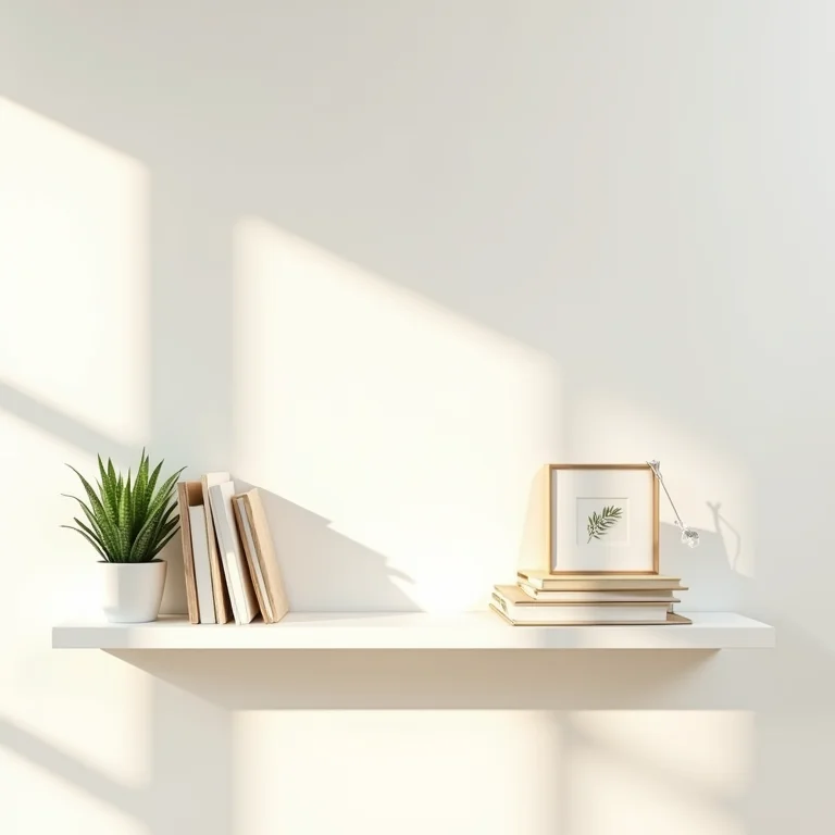 Prateleiras flutuantes minimalistas com plantas e livros