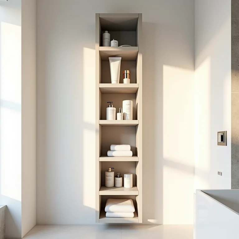 Prateleiras verticais no banheiro