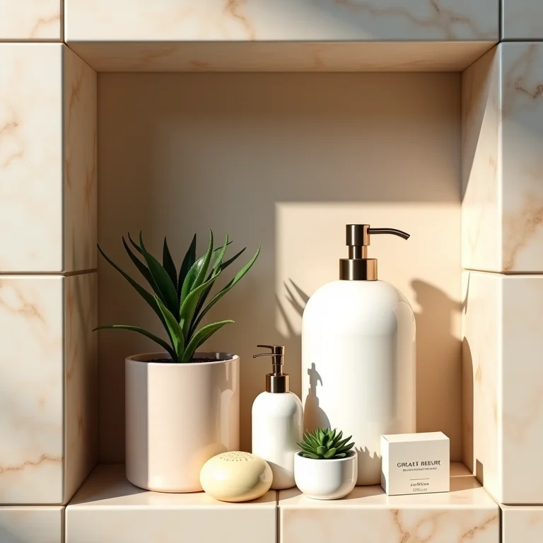 Produtos de banho organizados em nicho
