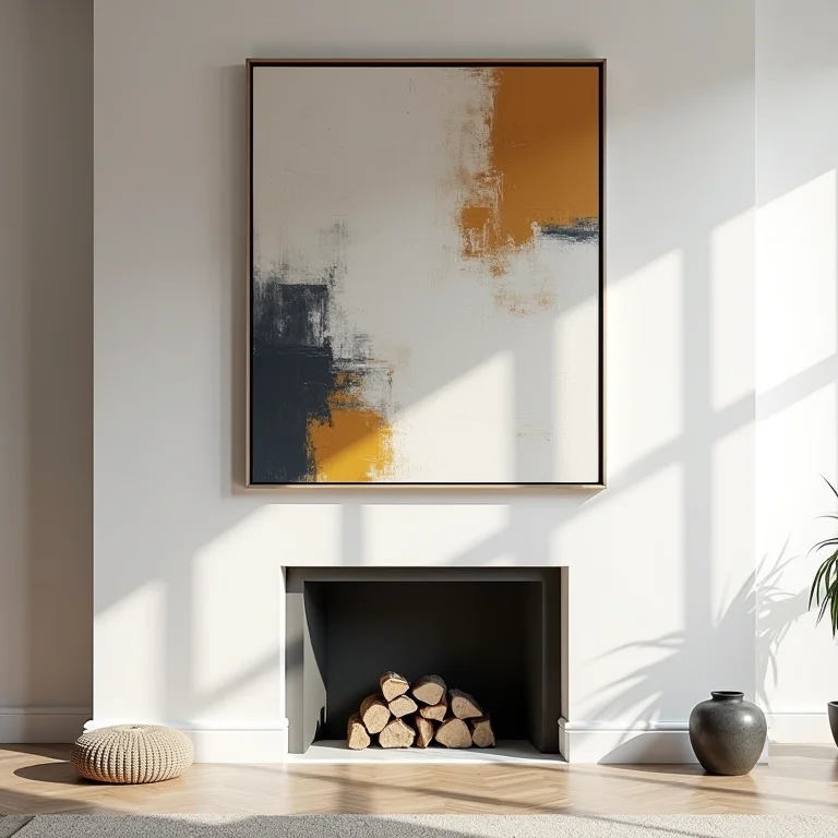 Quadro abstrato grande em sala de estar