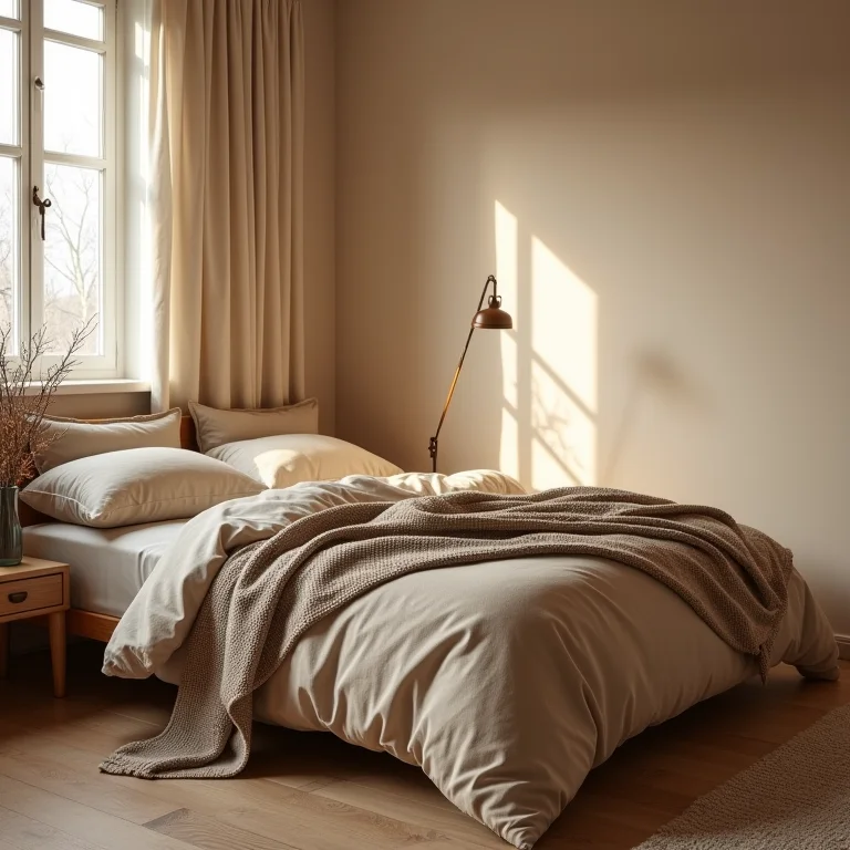 Quarto aconchegante com cores terrosas