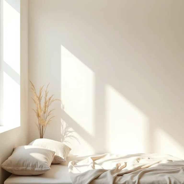 Quarto com decoração minimalista em cores neutras