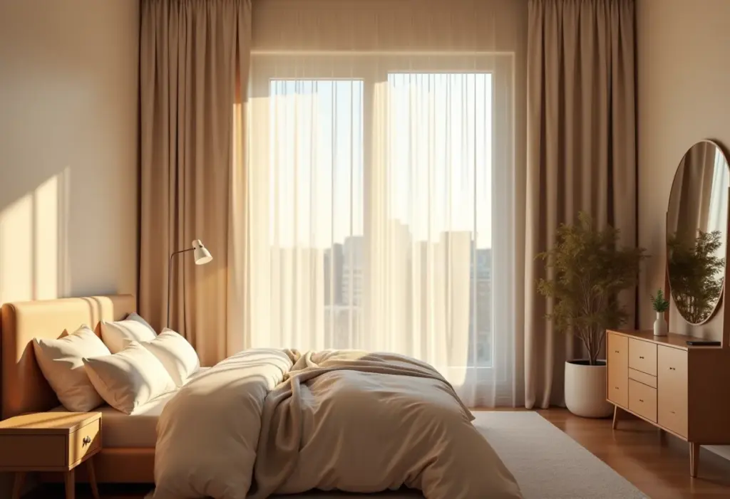 Quarto com iluminação suave e convidativa