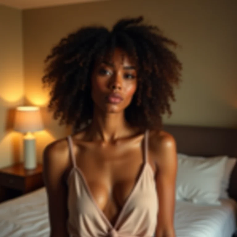 Quarto com iluminação suave e mulher se preparando para dormir