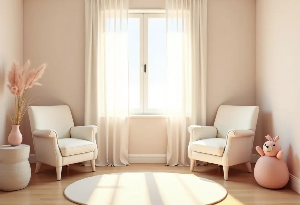 Quarto de bebê clássico com decoração suave e cores pastel