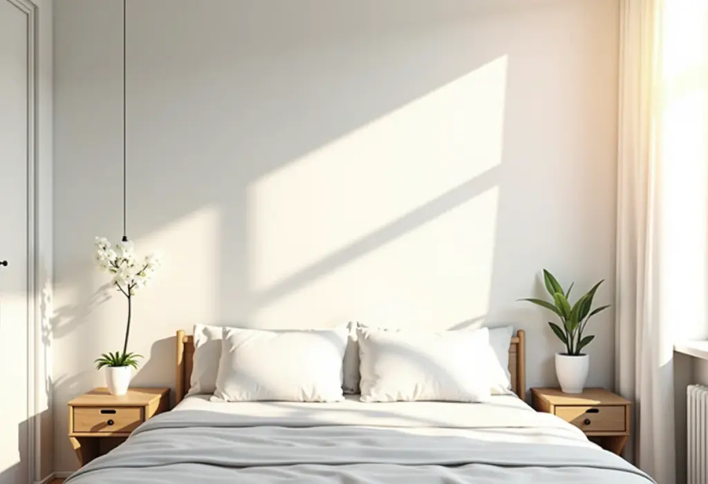 Quarto de casal pequeno otimizado com luz natural