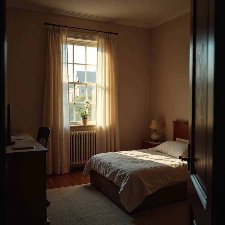 Quarto de menino com iluminação inadequada, criando um ambiente sem vida.