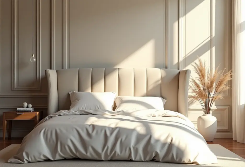 Quarto luxuoso com cabeceira estofada