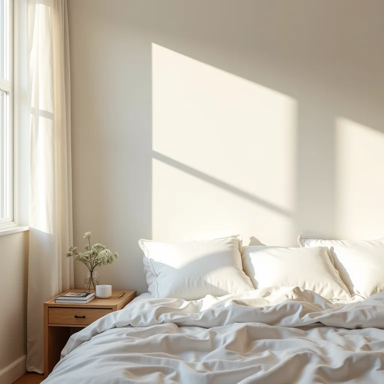 Quarto minimalista com ambiente sereno e organizado