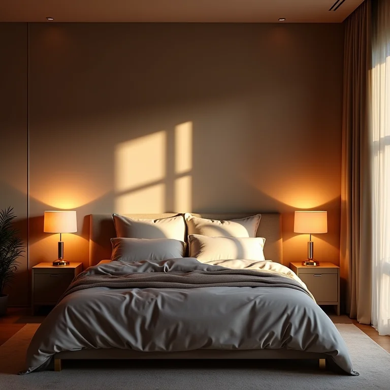 Quarto pequeno com iluminação artificial