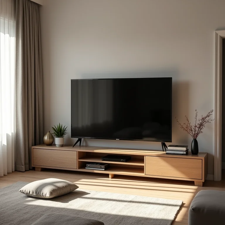 Rack de TV desproporcional em sala pequena