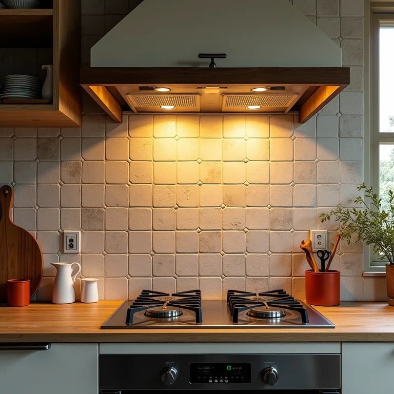 Revestimento de cozinha com azulejos diferentes e padrões antigos