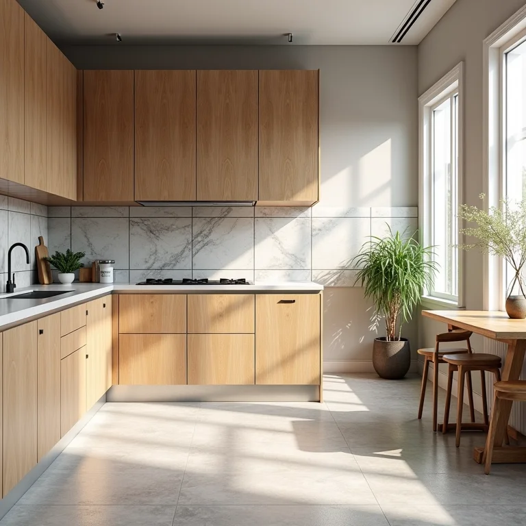 Revestimentos incompatíveis em cozinha integrada.