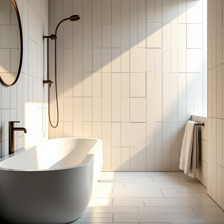 Revestimentos texturizados em banheiro pequeno