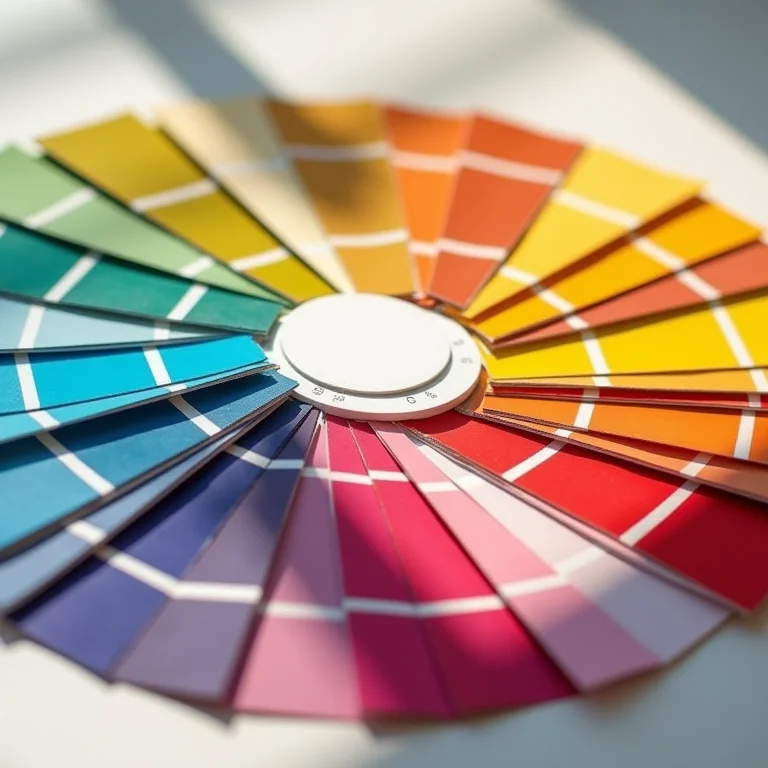Roda de cores com amostras de tinta e seus efeitos psicológicos