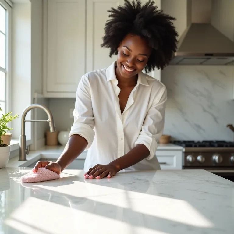 Rotina pós-uso na bancada de quartzo